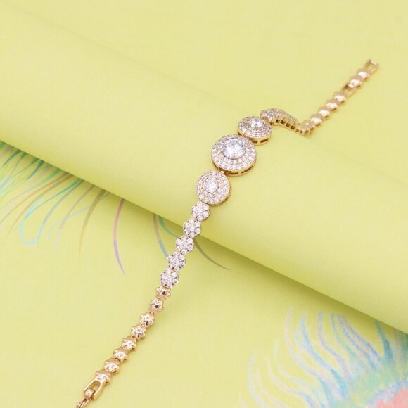 "Elegant Round CZ Halo Rose Gold Bracelet with Pave Accents, XPBL0934 - Picture 4 of 12